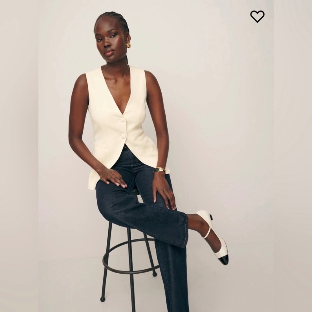 Reformation Casey Vest Sugar Tencel Tailored Waistcoat Size XS Ivory V-Neck
